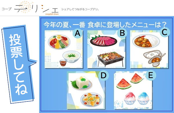 【コープ・デリシェ】投票で教えて！今年の夏、一番 食卓に登場したメニューは？